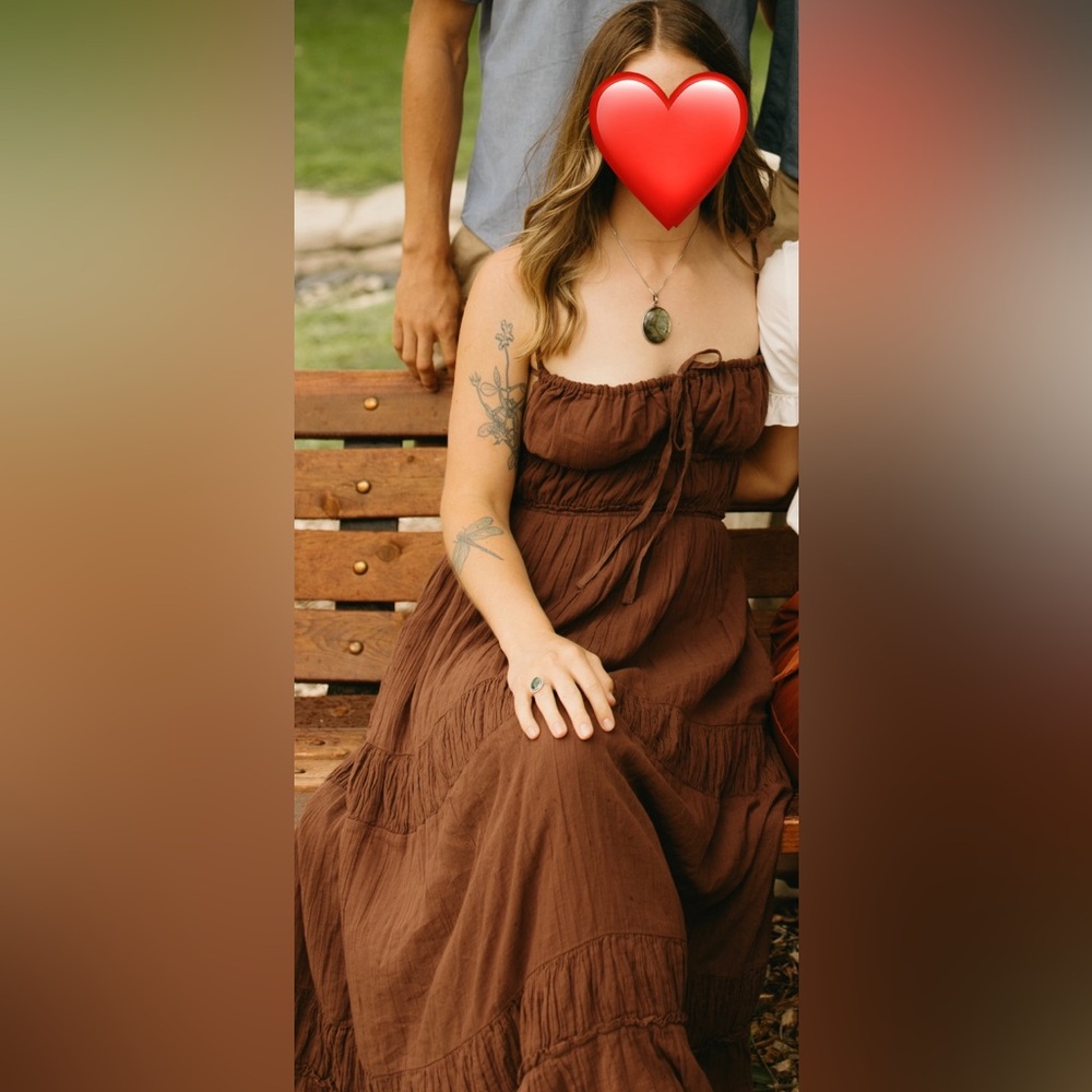 Taking Sides Maxi Dress Free People 100% cotton chocolate brown